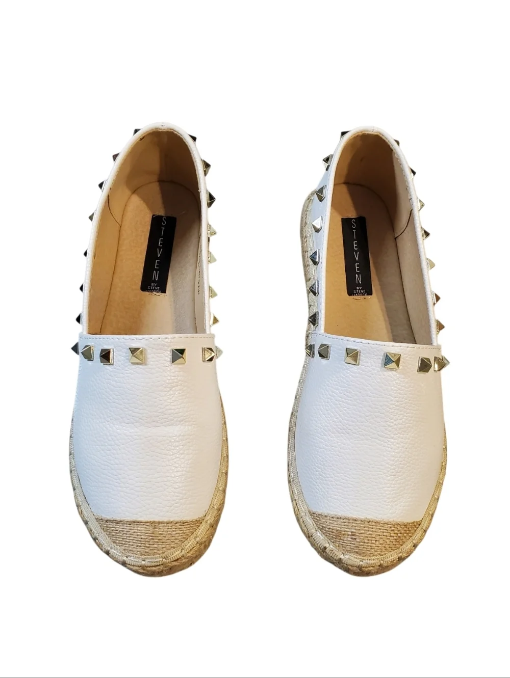 Steven by Steve Madden White Studded Leather Slip-Ons Espadrille Flats Size 9